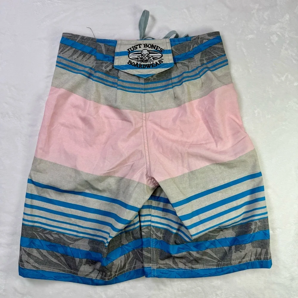 New Just Bones‎ Kids Pink and Blue Board Shorts with Drawstring Waist - 23B